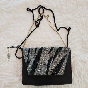 Elegant Black and Silver Beaded Women's Bag